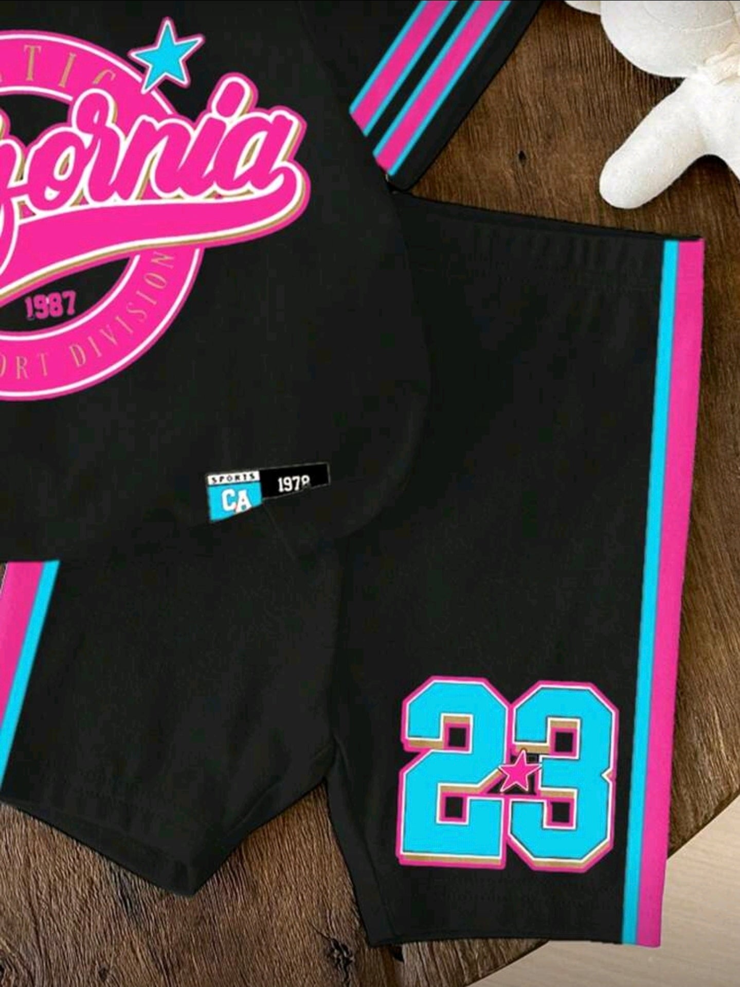 2pcs/Set Retro American College Style Sports Numeric 23 Print Casual Loose Round Neck Short Sleeve T-Shirt And Tight Cycling Shorts Set