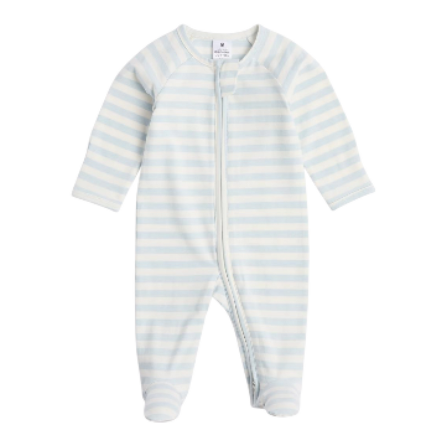 Baby Organic Cotton Print Zip Coverall - Cream Blue Stripe