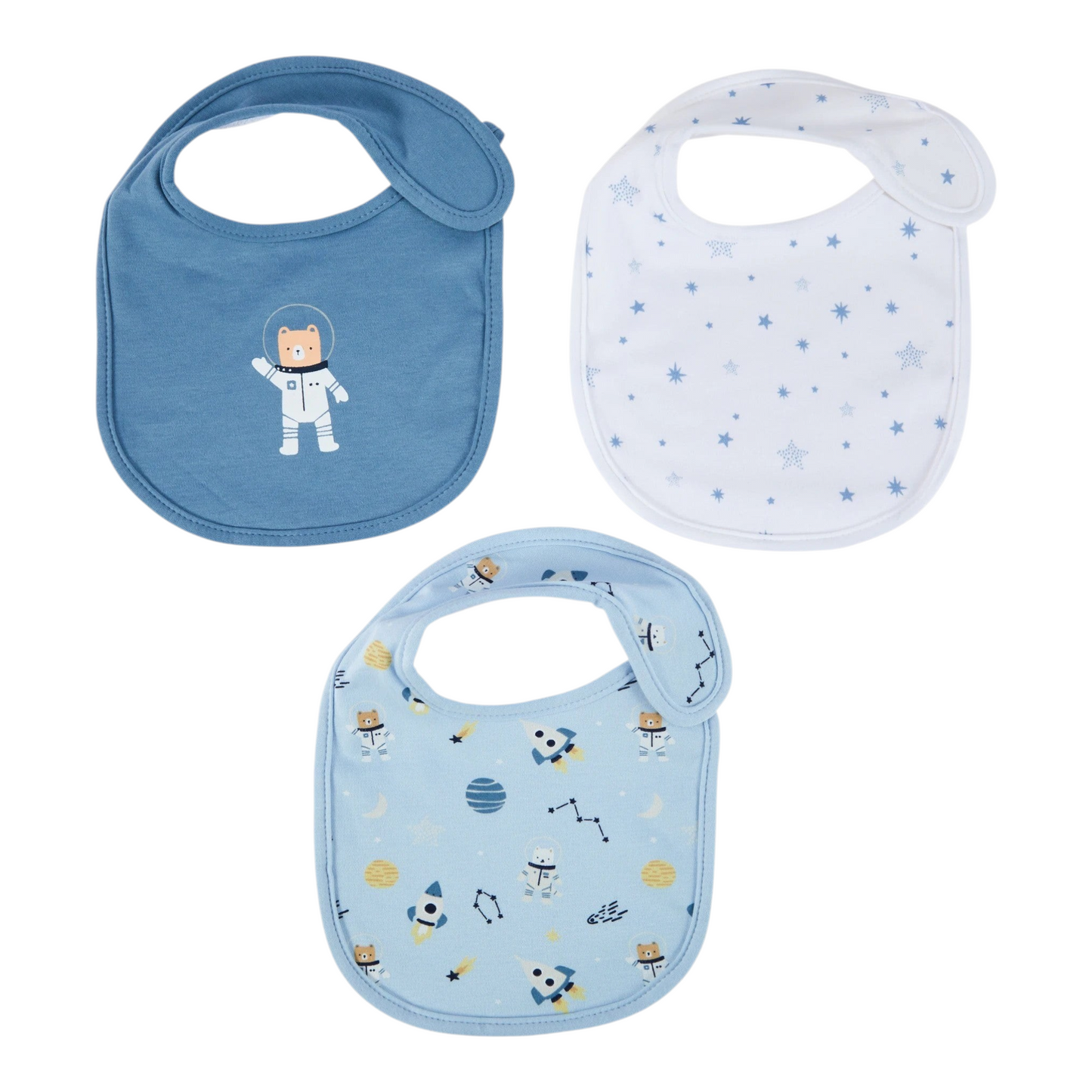 3 Pack Organic Cotton Bibs - Space