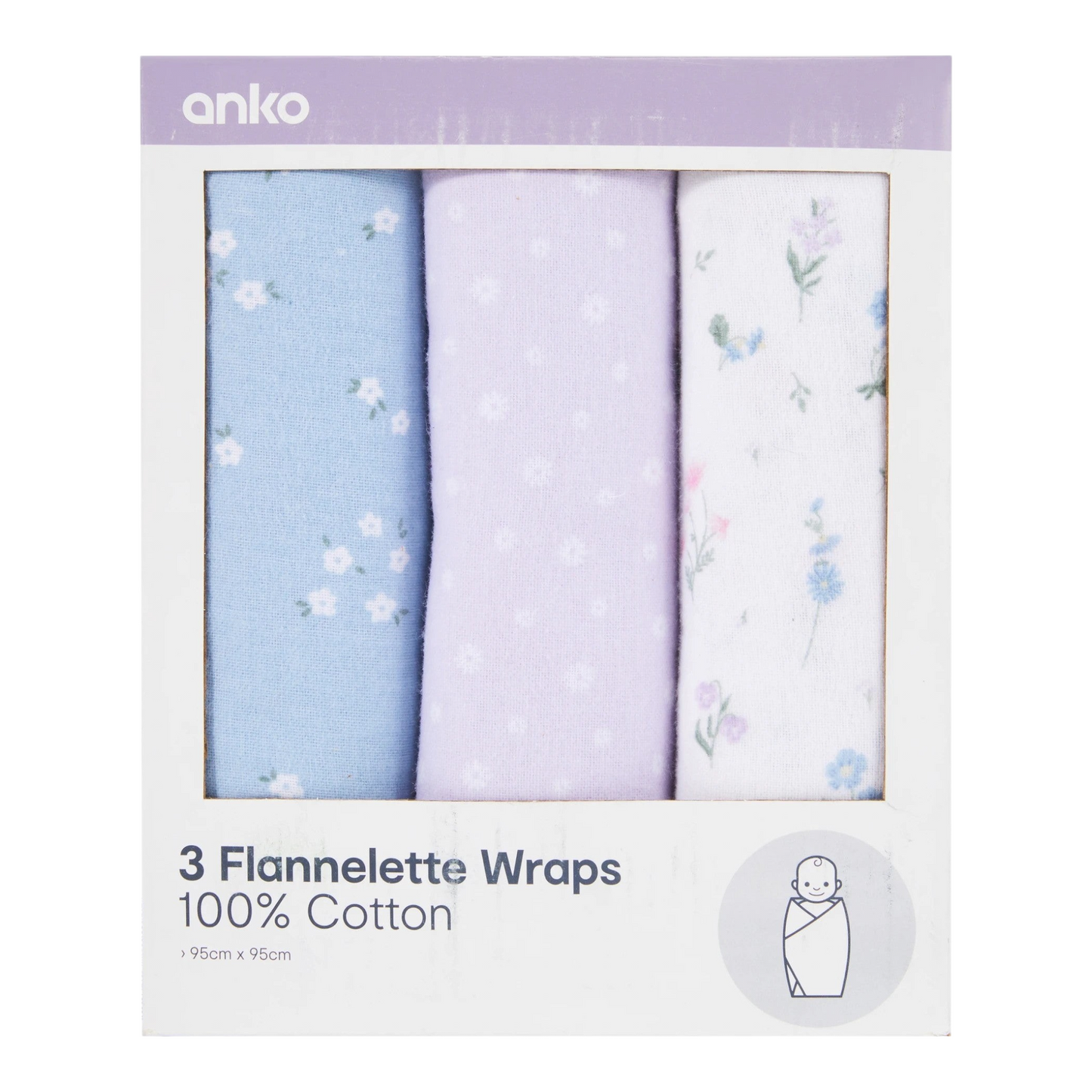 3 Pack Cotton Flannelette Wraps