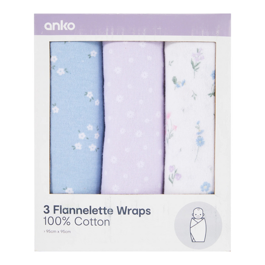 3 Pack Cotton Flannelette Wraps
