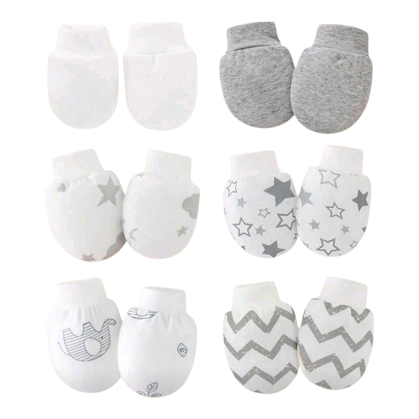 6 Pairs Newborn Baby Cute Star & Elephant Print Scratch Mittens, Soft & Comfortable Full Finger Gloves For Baby Boys, Great Gift
