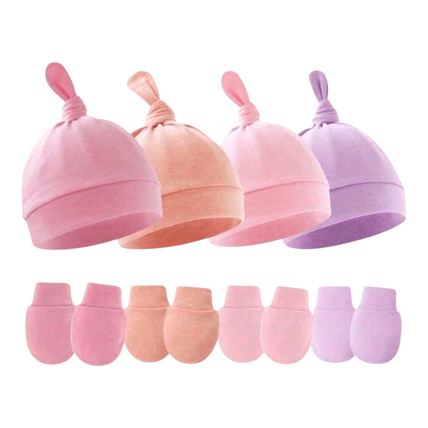 4pcs/Set Newborn Pink Pacifier Hat + Anti-Scratch Mittens Set, Suitable For Baby Daily Wear