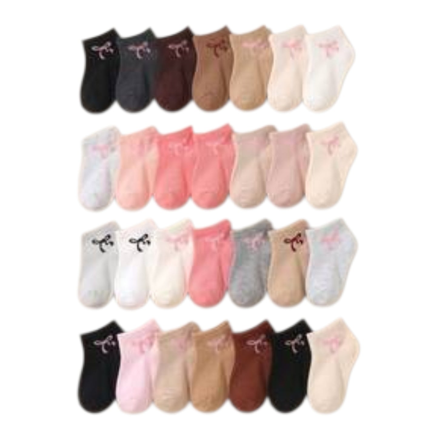 6/12/24 Pairs Soft Breathable Pink Bow Jacquard Baby Ankle Socks