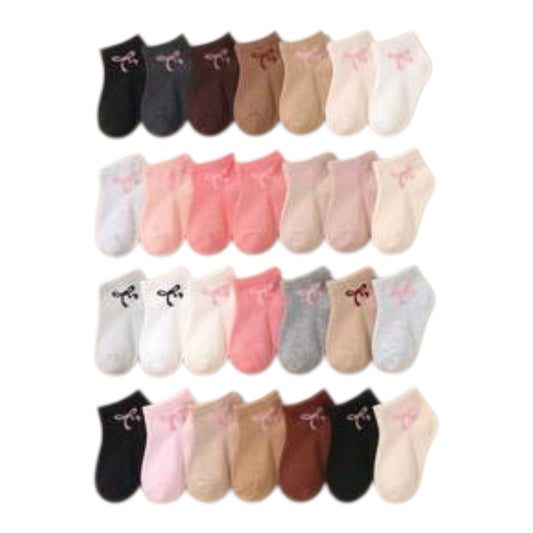 6/12/24 Pairs Soft Breathable Pink Bow Jacquard Baby Ankle Socks