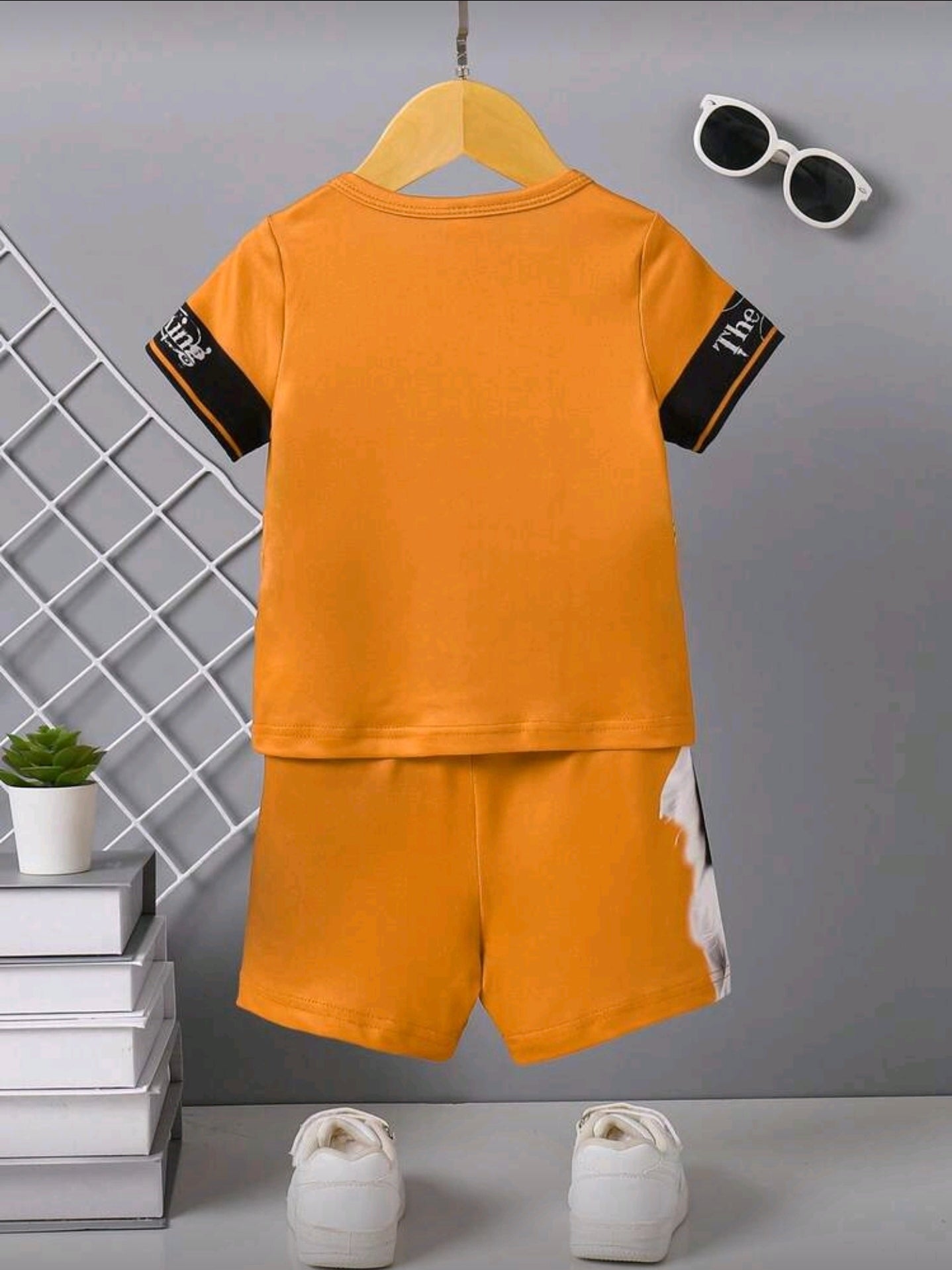 Toddler Boys' Casual Animal & Letter Print Round Neck Short Sleeve T-Shirt And Shorts Set,