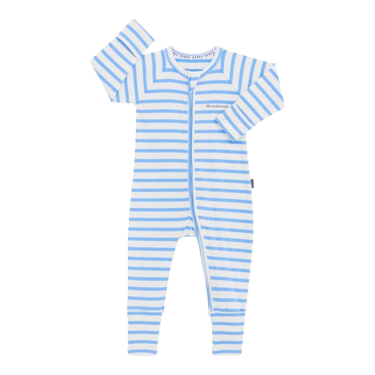 Bonds Baby Stripe Rib Zip Wondersuit - Blue