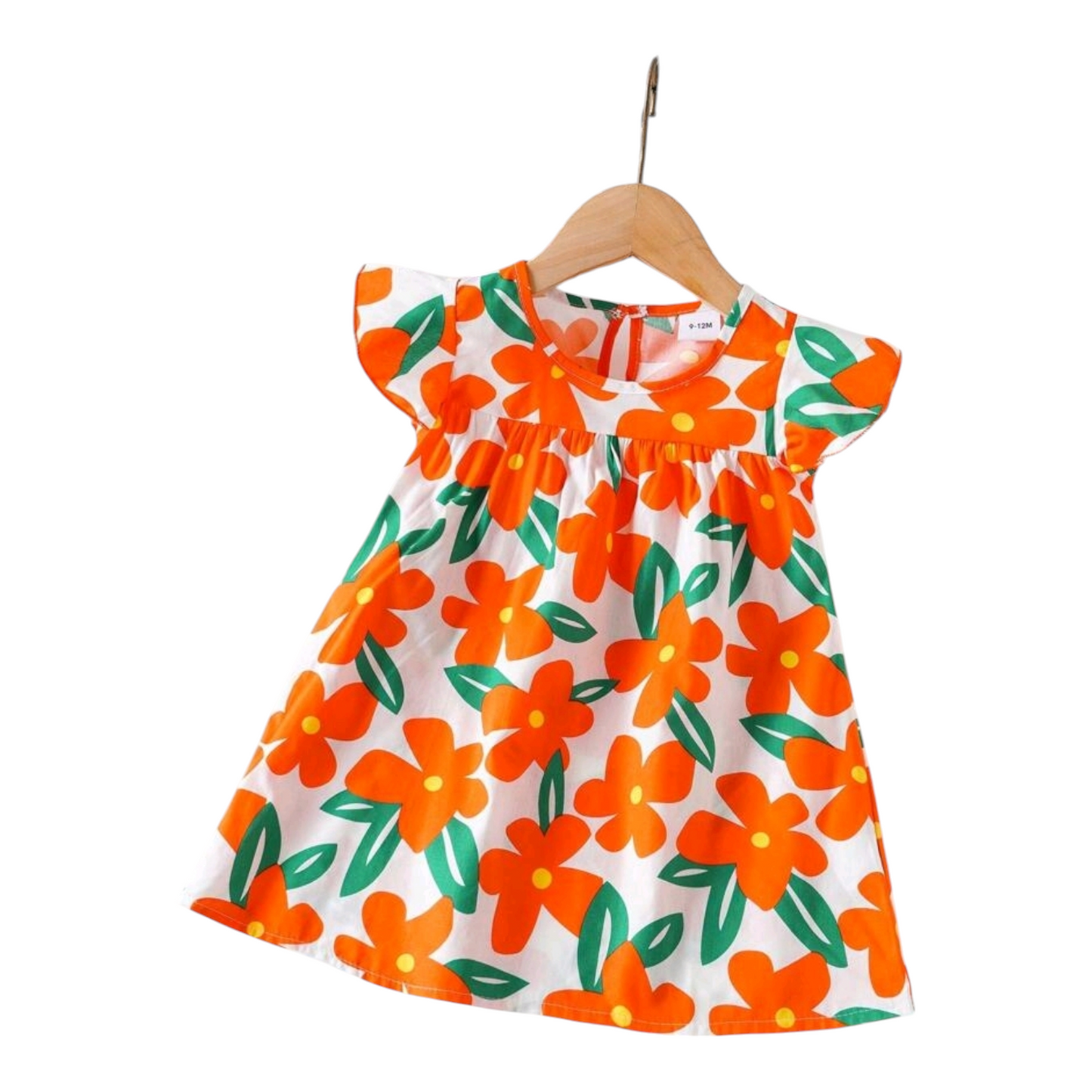 Baby Girl Flower Dress Baby Flying Sleeves Fashion Cute Princess Dress -(size 6-9M)