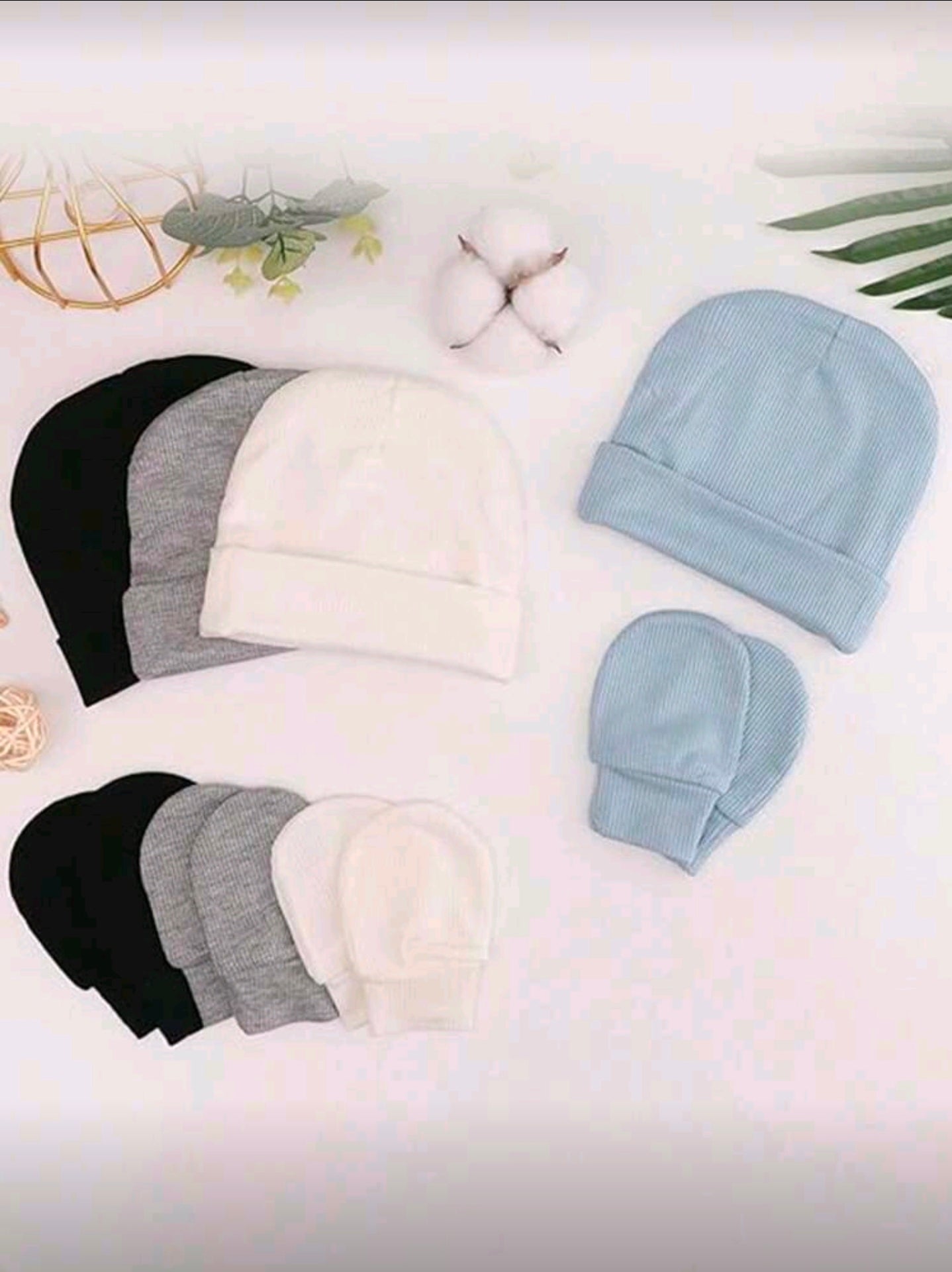 4Sets Newborn Hospital Hat Baby Hat And Anti Scratch Mittens Set For 0-3 Months Newborn Baby Girls Essentials Bonnet Infant Beanie Caps And Gloves Casual Everyday Hat