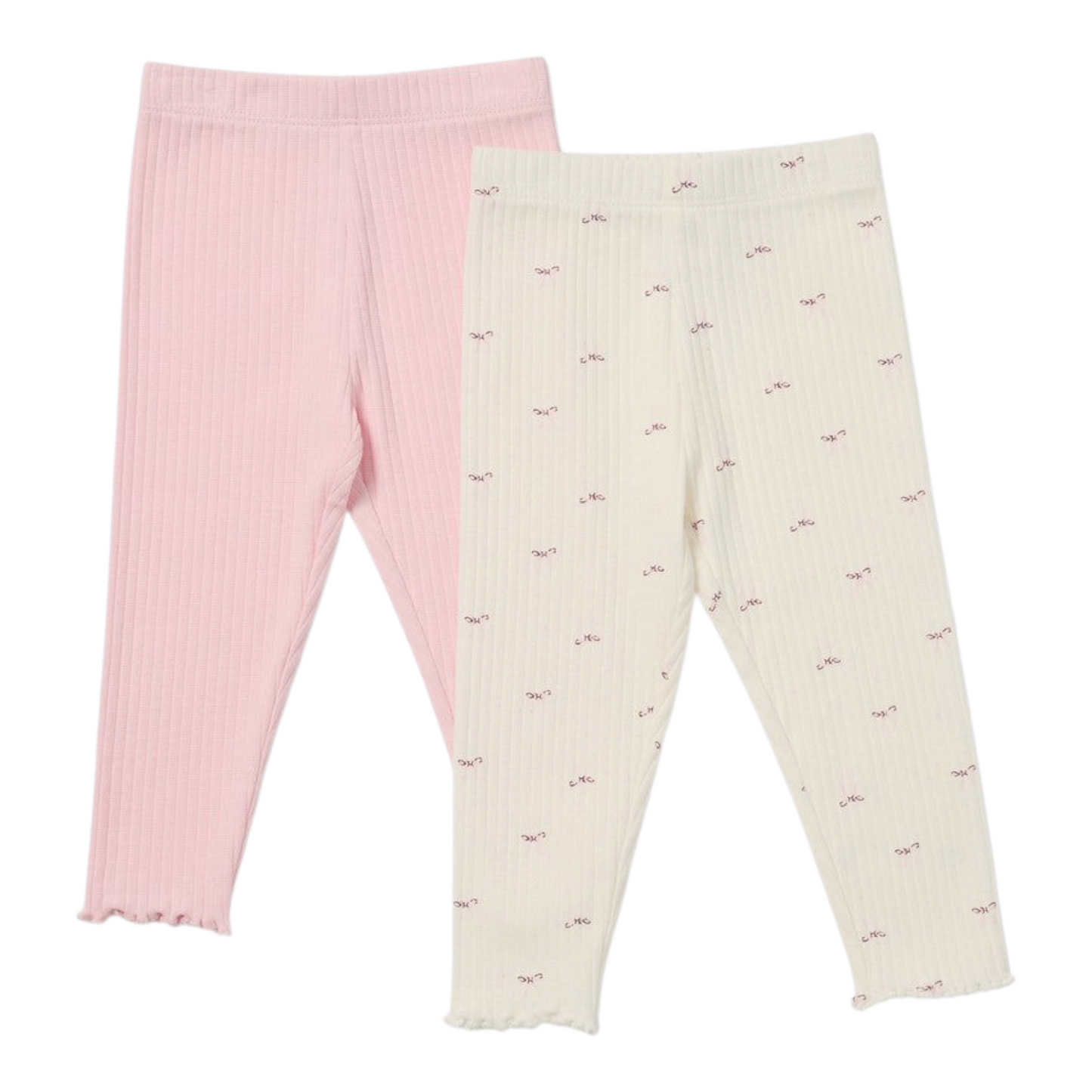 Dymples Baby Rib Leggings 2 Pack - White & Pink