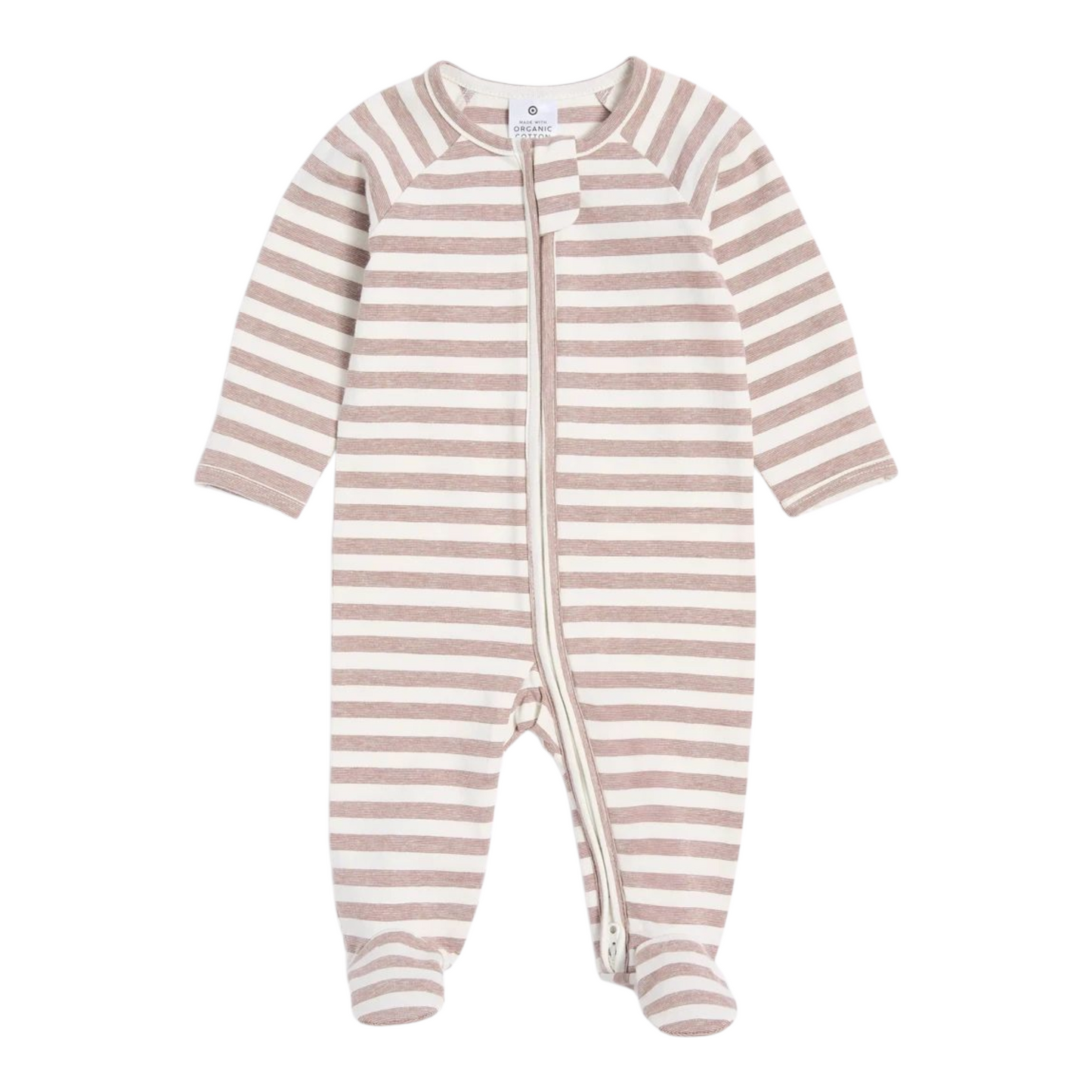 Baby Organic Cotton Print Zip Coverall - Brown Stripe -(size NB)