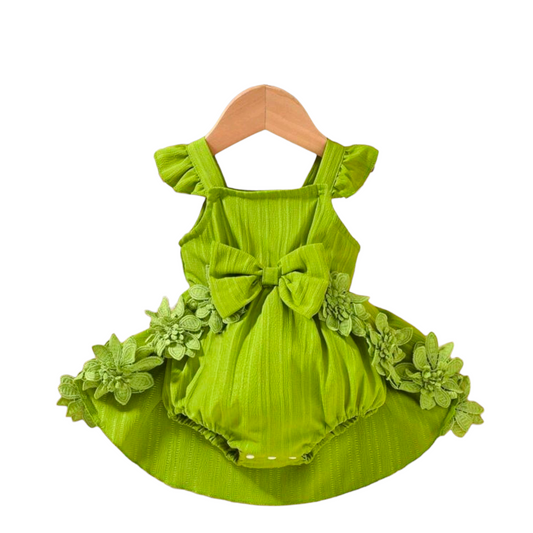 Baby Girl Cute Bib Spliced Floral Lace Bodysuit Dress