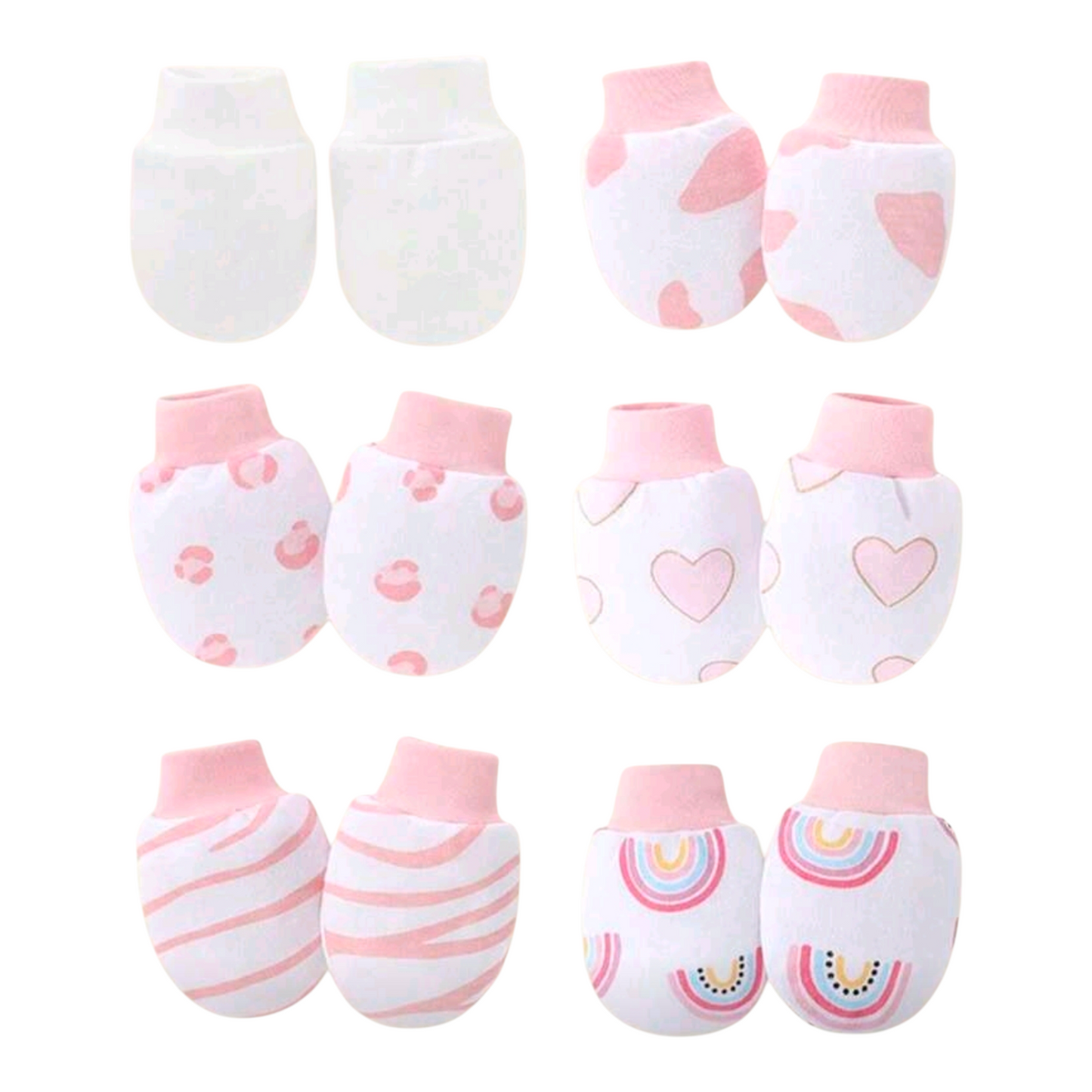 6pairs Newborn Baby Cute Multi-Color Anti-Scratch Mittens With Heart & Rainbow Print, Suitable For Daily Use