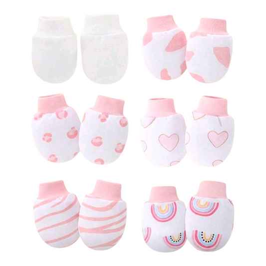 6pairs Newborn Baby Cute Multi-Color Anti-Scratch Mittens With Heart & Rainbow Print, Suitable For Daily Use