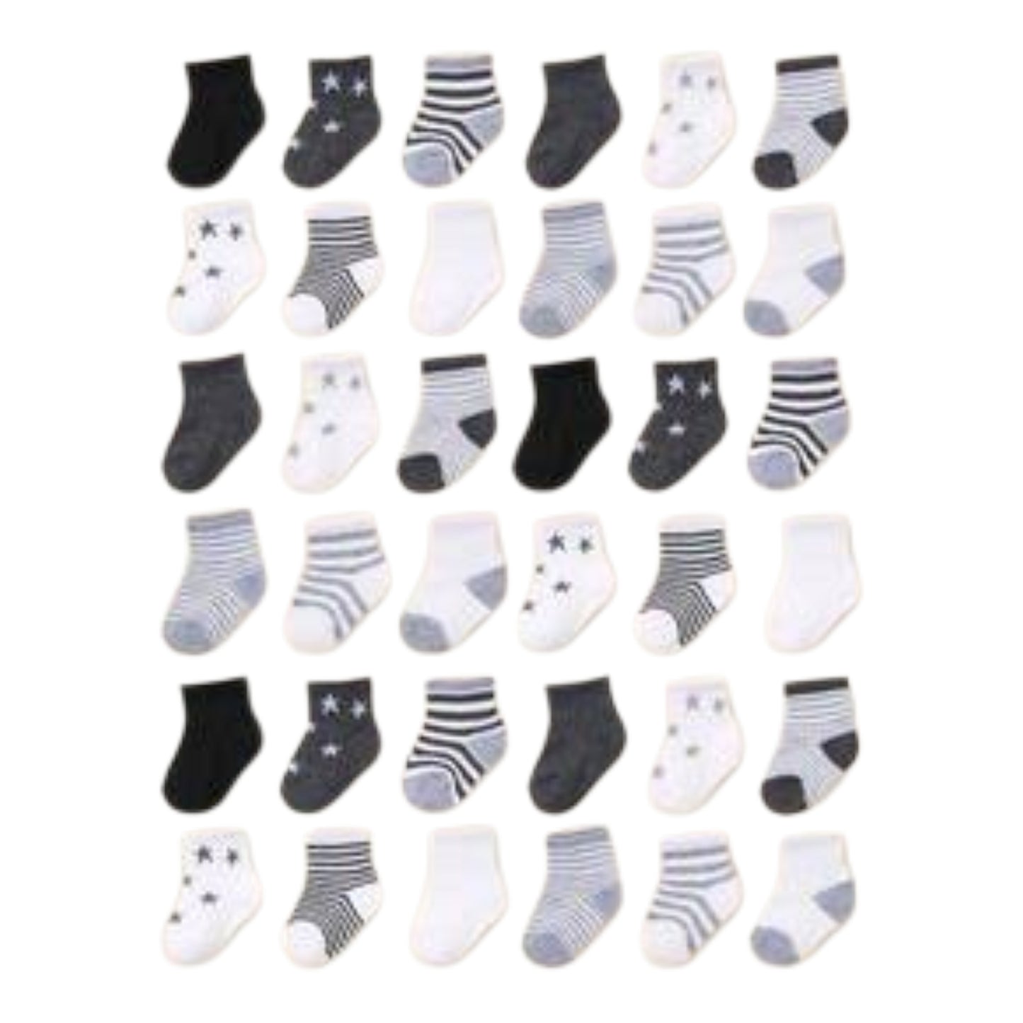 12 Pairs Grey Series Baby Socks, Striped, Pentagram, Cartoon, Dinosaur Patterns. Simple Casual Style, Matching All Outfits, Suitable For All Seasons. Baby Socks, Newborn Essentials, Infant Socks, Toddler Socks.