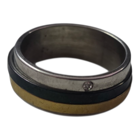 Silver black and Gold Spinner Fidget Ring