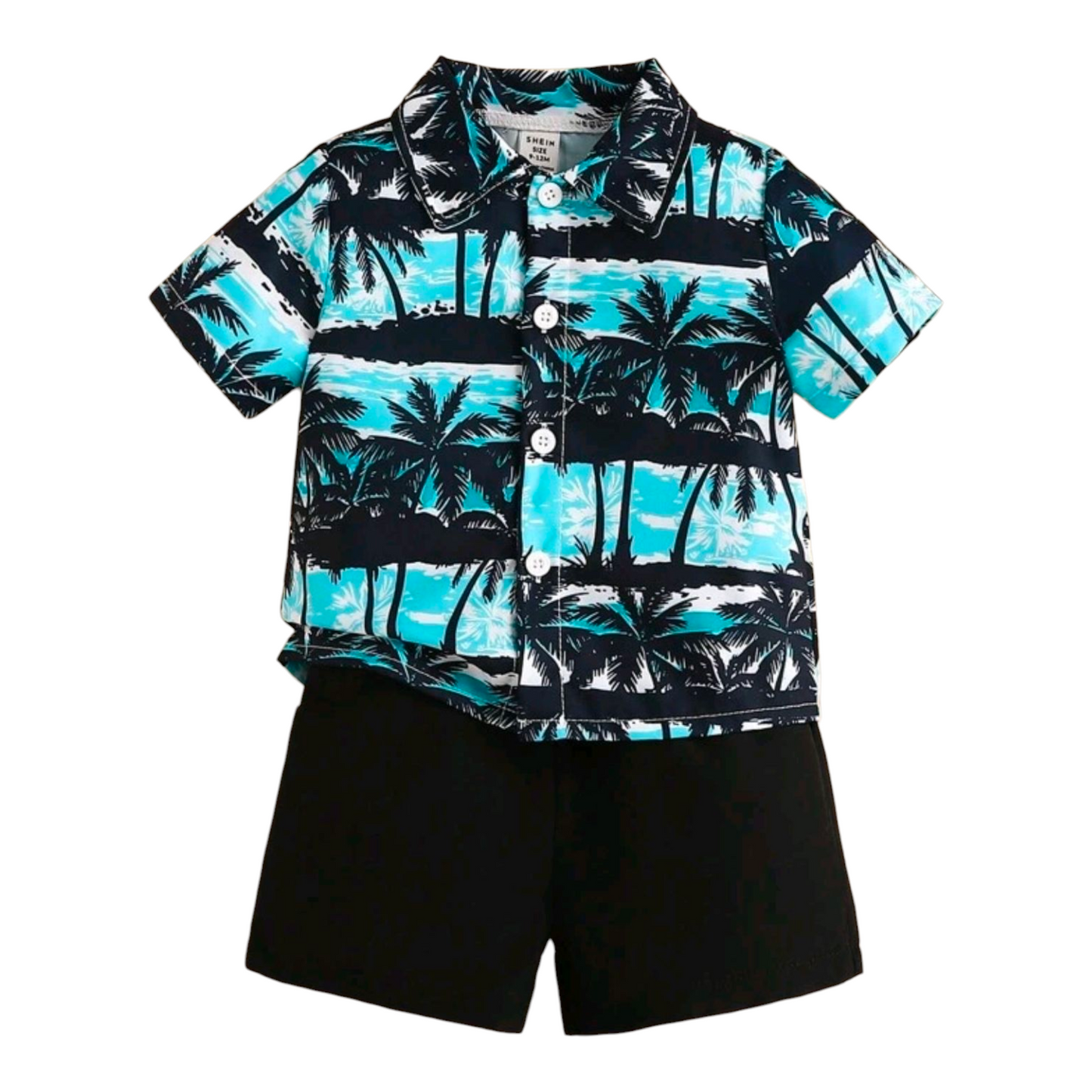 Baby Boy's Summer Beach Coconut Tree Printed Short Sleeve Shirt And Shorts Set -(size 9-12M)