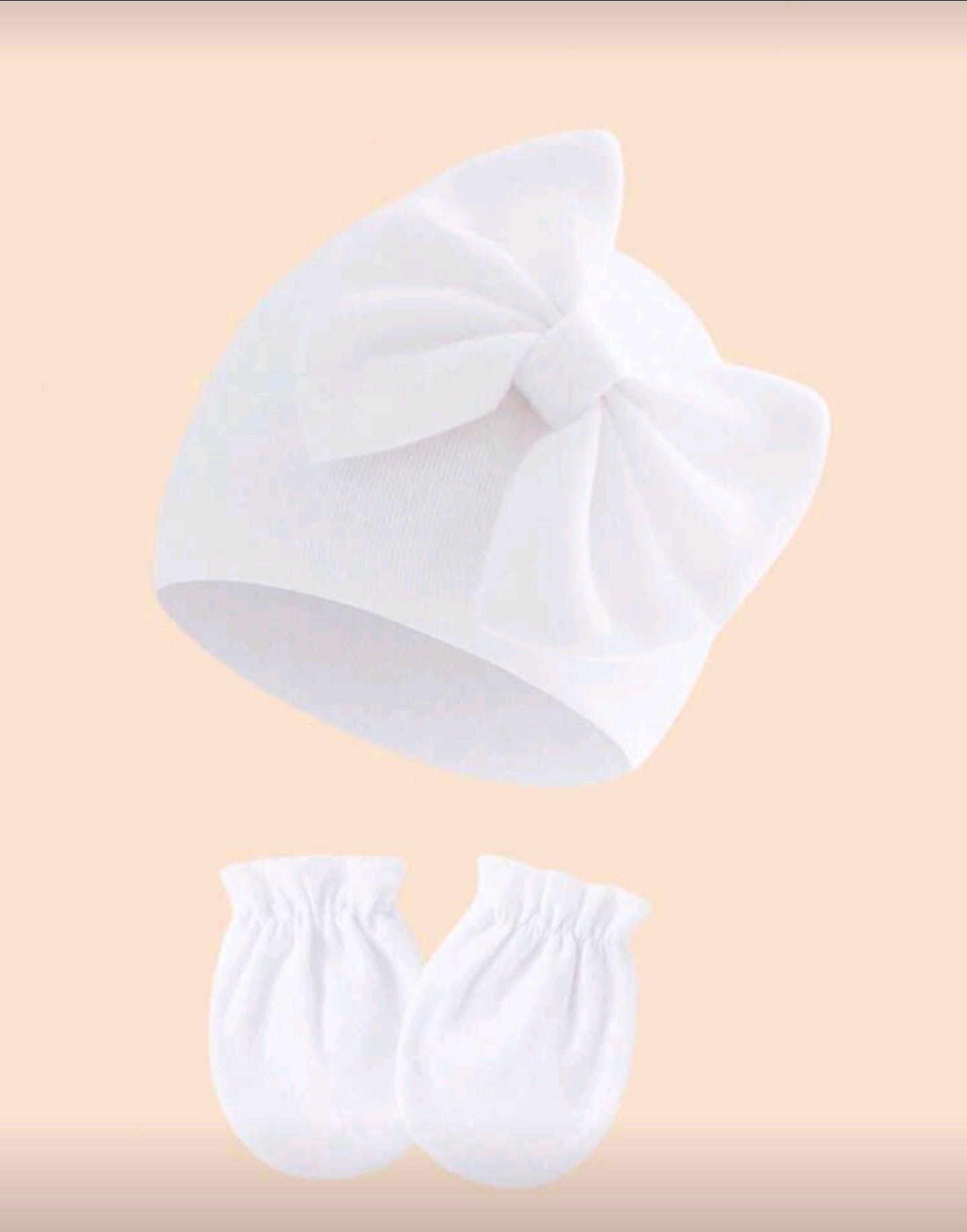 3Pcs/Set Newborn Baby Butterfly Decor Hat And Scratch Mittens, White + Pink + Deep Pink