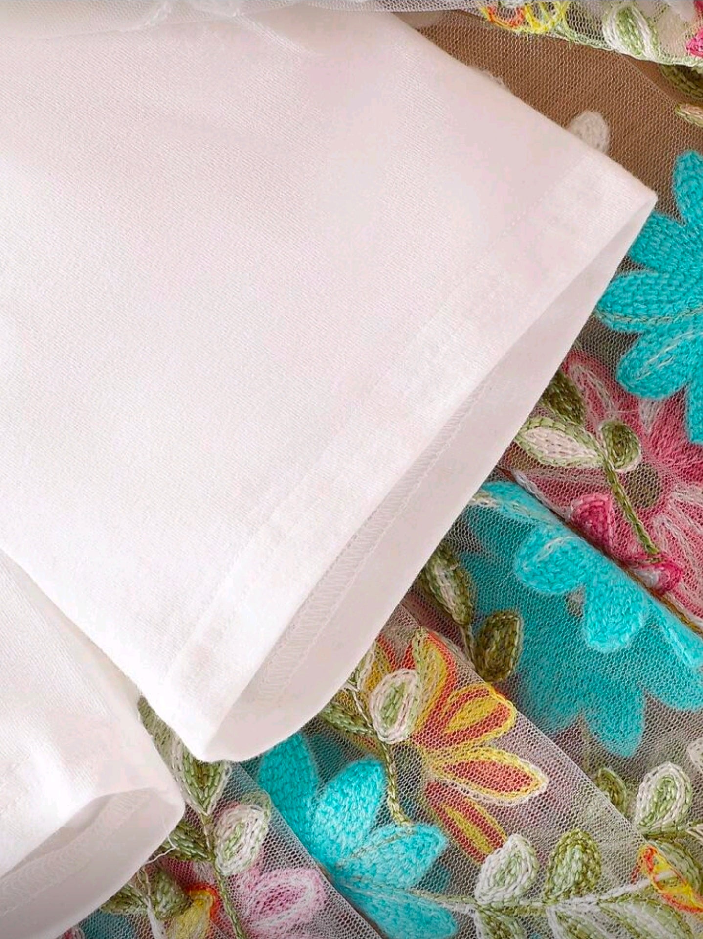 2 Pieces/Set Baby Girls Casual Cute Polka Dot Mesh Patchwork Vest Top & Heavily Embroidered Floral Mesh Patchwork Shorts Skirt, Girls Summer Outdoor Camisole&Shorts Outfit