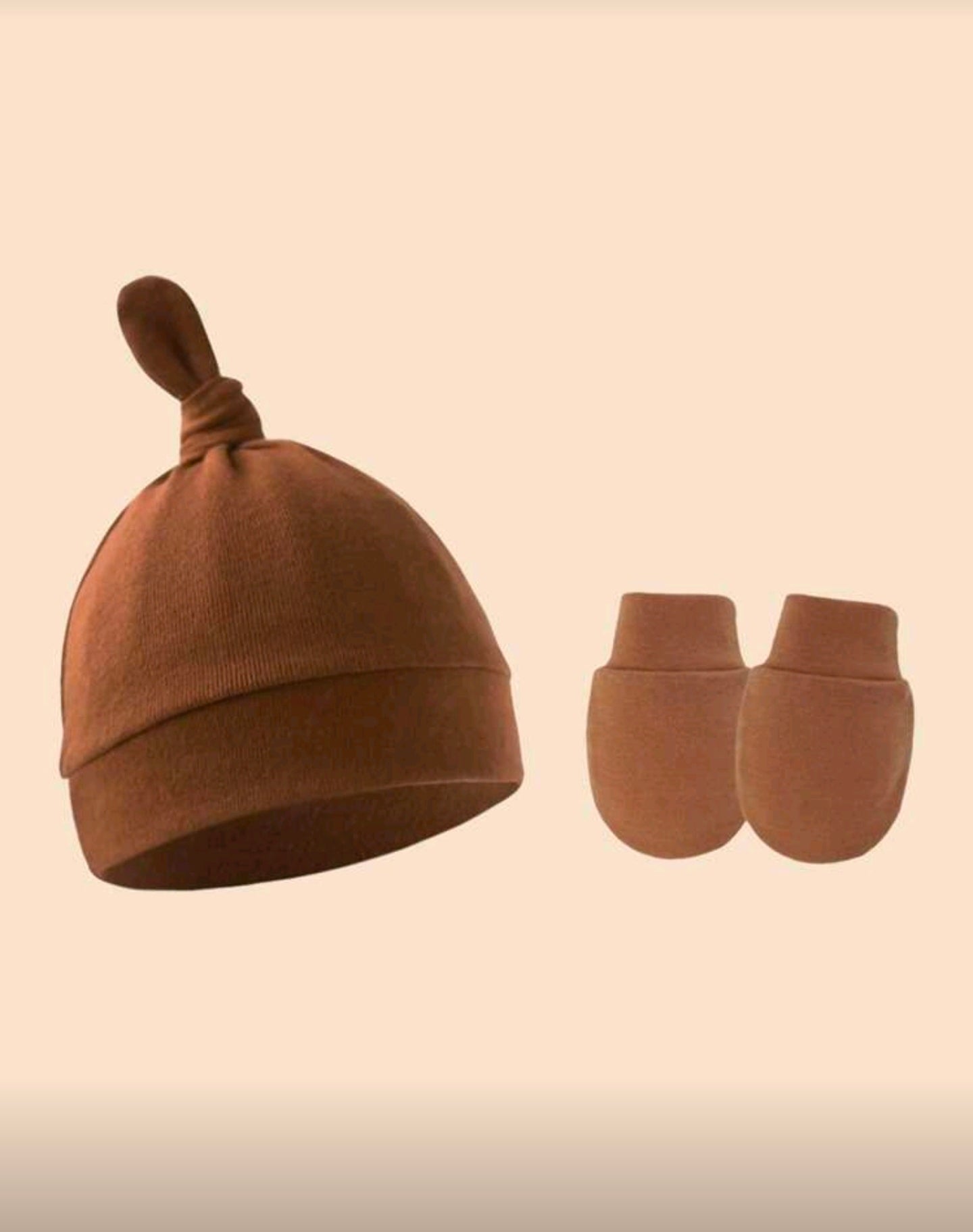 4sets Newborn Brown Series Pacifier Hat + Anti-Scratch Mittens Set, Suitable For Baby Daily Use