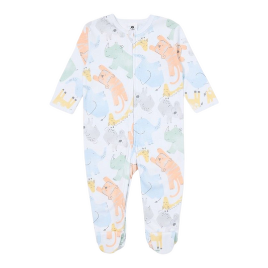 Dymples Baby Organic Cotton Safari Print Zip Coverall - Multi -(size 0-3M)