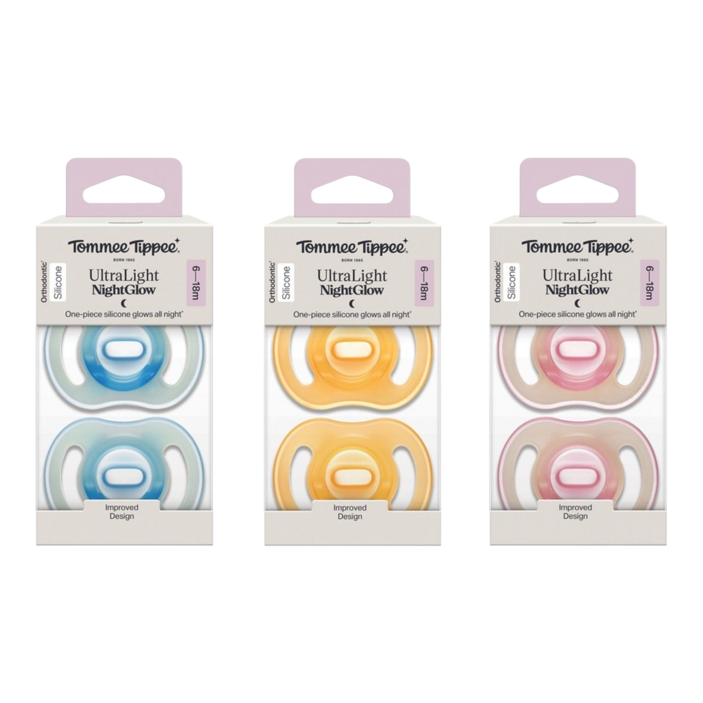 Tommee Tippee Ultra-light StayPut Night Glow Soother, 6-18m, 2 Pack - Assorted*