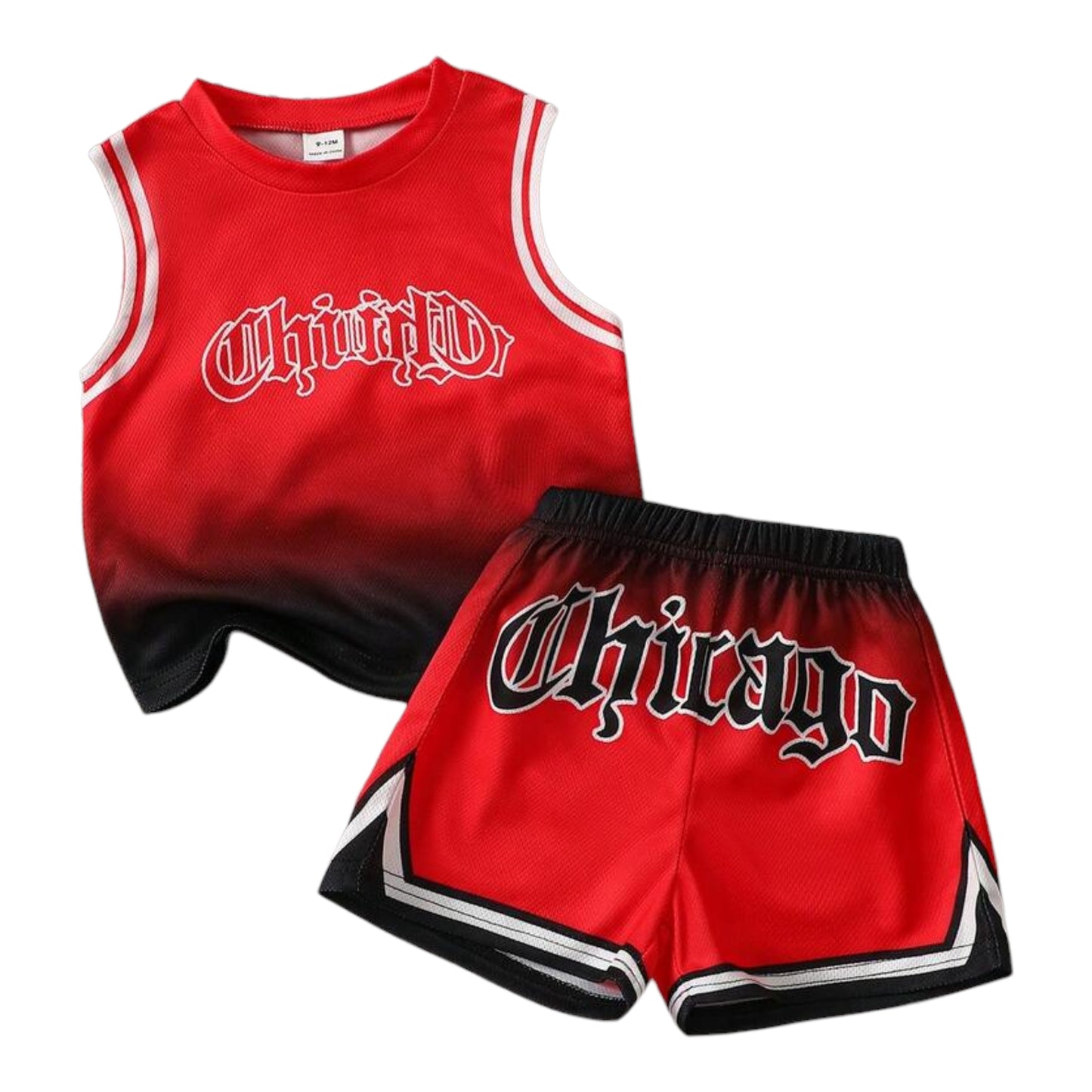 SHEIN Genkimix Kids 2pcs/Set Toddler Boys' Red & Black Sports Chic Letter Print Ombre Design Sleeveless Vest & Shorts Set