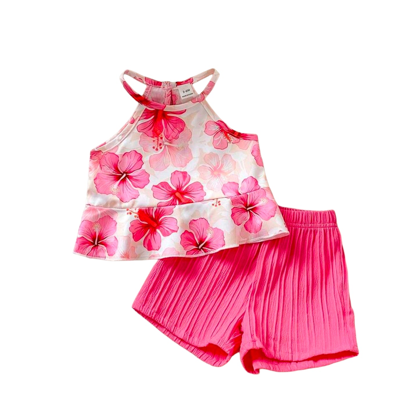 SHEIN Playful Pals 2pcs Baby Girl Toddler/Newborn 0-3Y Spring/Summer Dopamine Vibrant Color Vacation Sleeveless Top + Shorts Set, Infant Spring/Summer Outfit