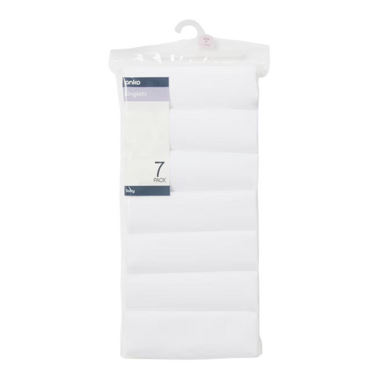 Anko 7 Pack White Baby Singlets size 00