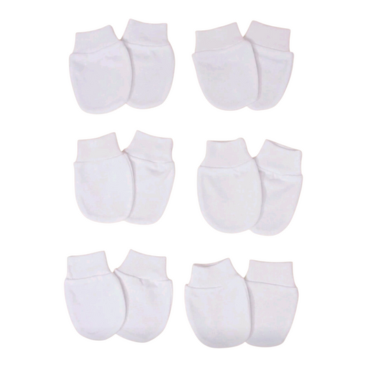 6 Pairs Of All-White Infant Anti-Scratch Mittens, Newborn Protective Gloves For Daily Wear