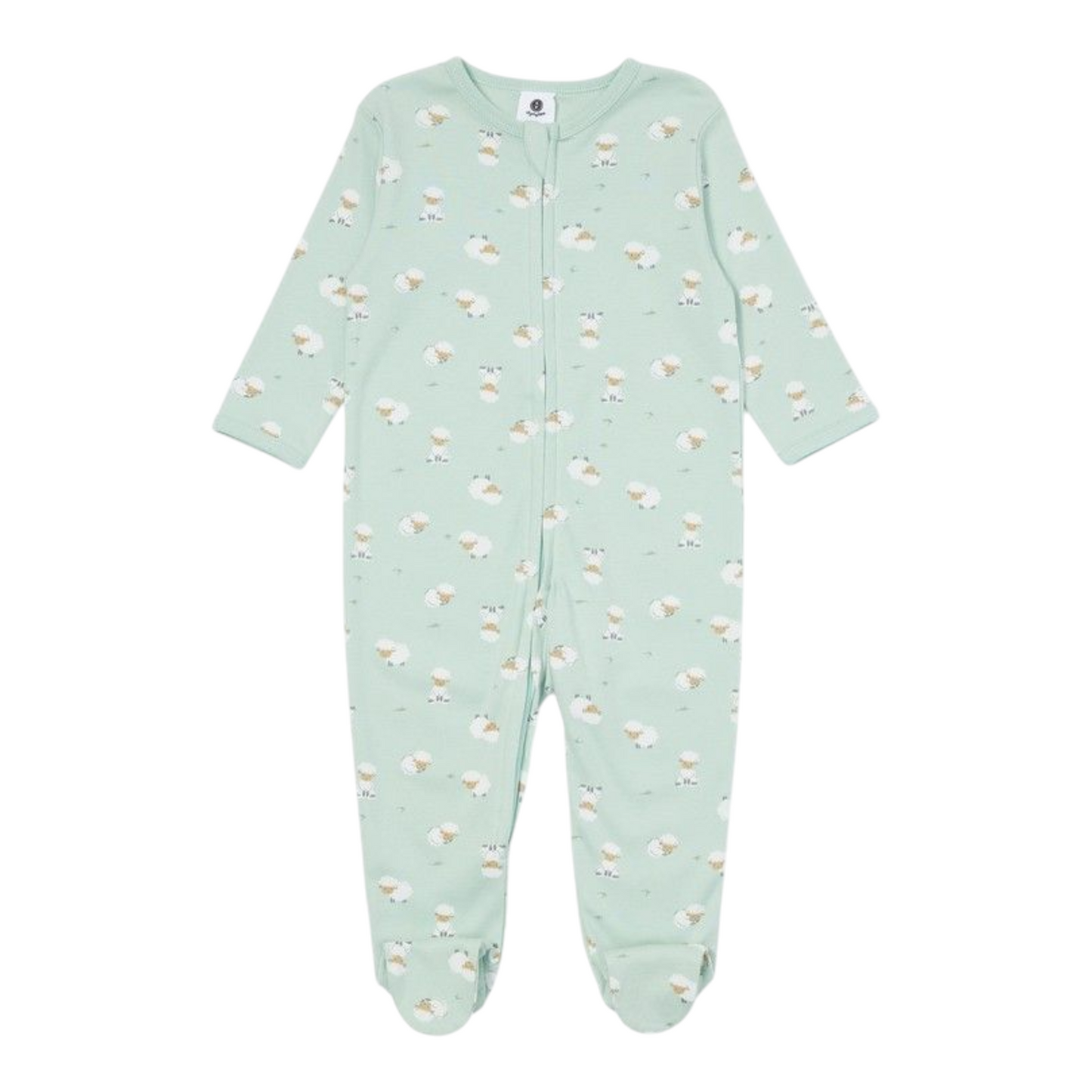 Dymples Baby Organic Cotton Sheep Print Zip Coverall - Light Green -(size 3-6M)