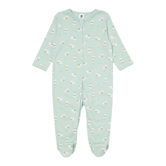 Dymples Baby Organic Cotton Sheep Print Zip Coverall - Light Green -(size 3-6M)
