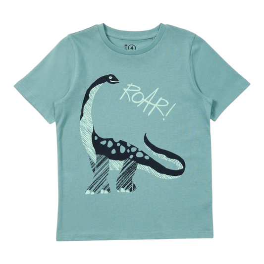 K-D Kids Roar Print Tee - Teal -(size 2-3Y)