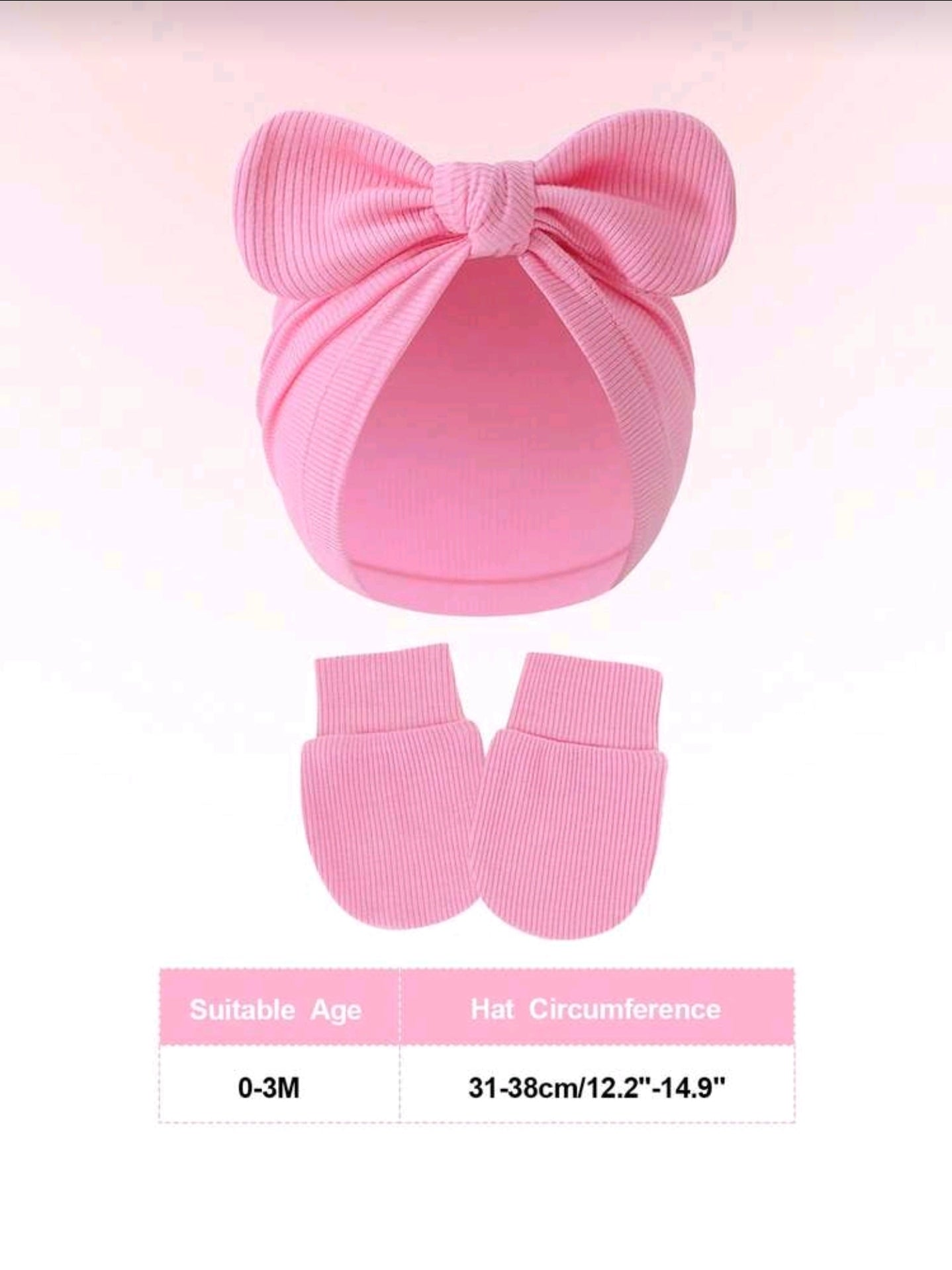 3 Sets Pink Newborn Hat, Baby Hat And Anti-Scratch Mittens Set For 0-3 Months Newborn Baby Girls, Breathable Soft Essentials Bonnet Infant Beanie Caps And Gloves For Everyday Wear