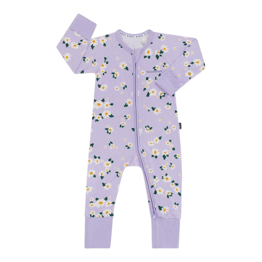 Bonds Baby Print Zip Wondersuit - Lilac -(size 3-6M)