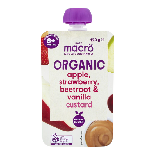 Macro Organic Baby Food Apple, Strawberry, Beetroot & Vanilla Custard 120g