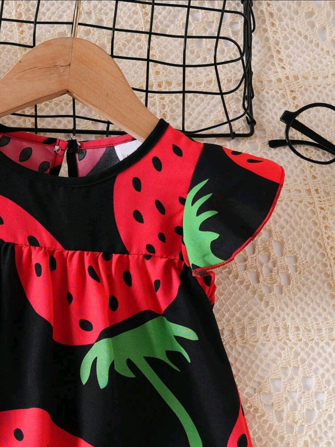 Baby Girl Cute Little Fly Sleeve Strawberry Print Princess Dress Suitable For Summer Wear -(size 6-9M)
