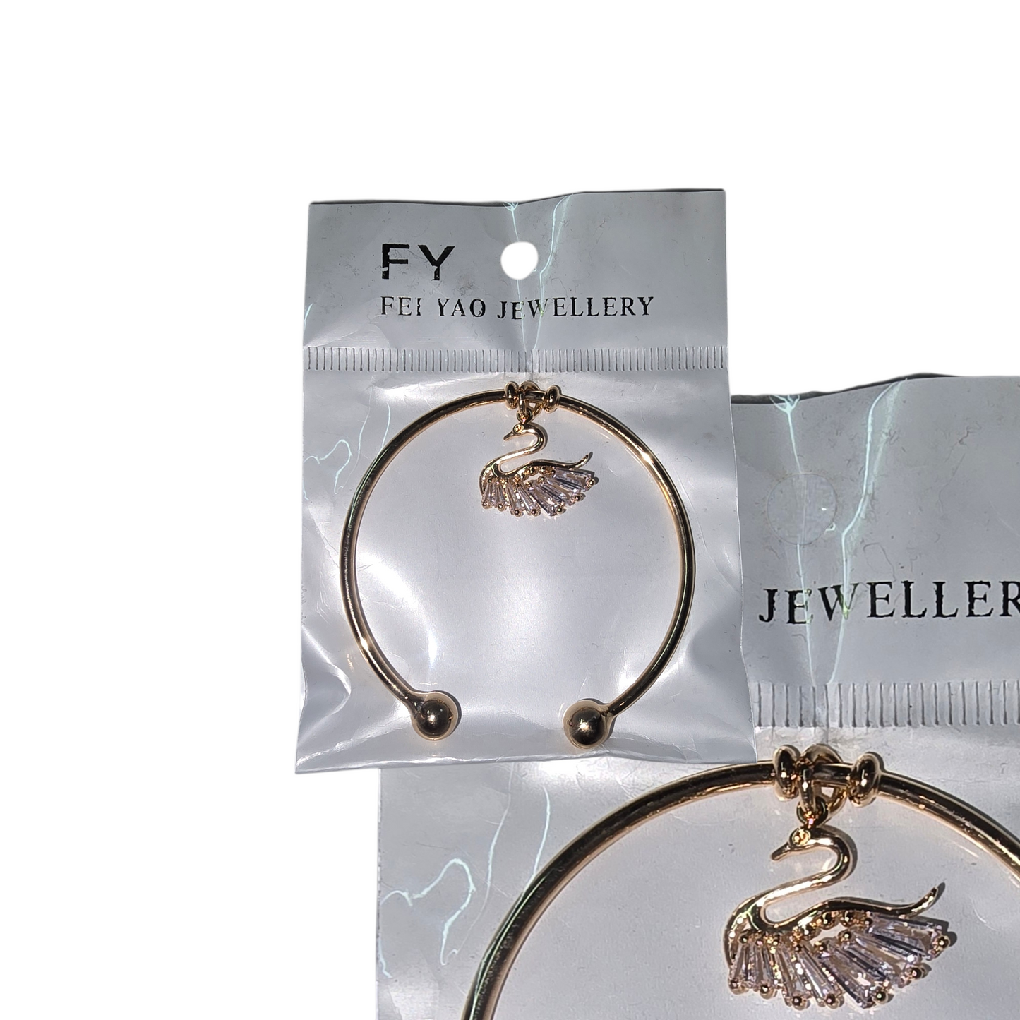 Swan- FEI YAO JEWELLERY gold-tone slip-on cuff bracelet with crystal charms