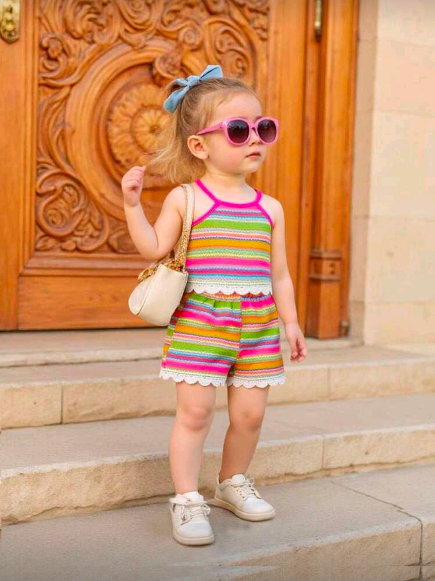2pcs Baby Girls Summer Tasseled Camisole Top And Shorts Set