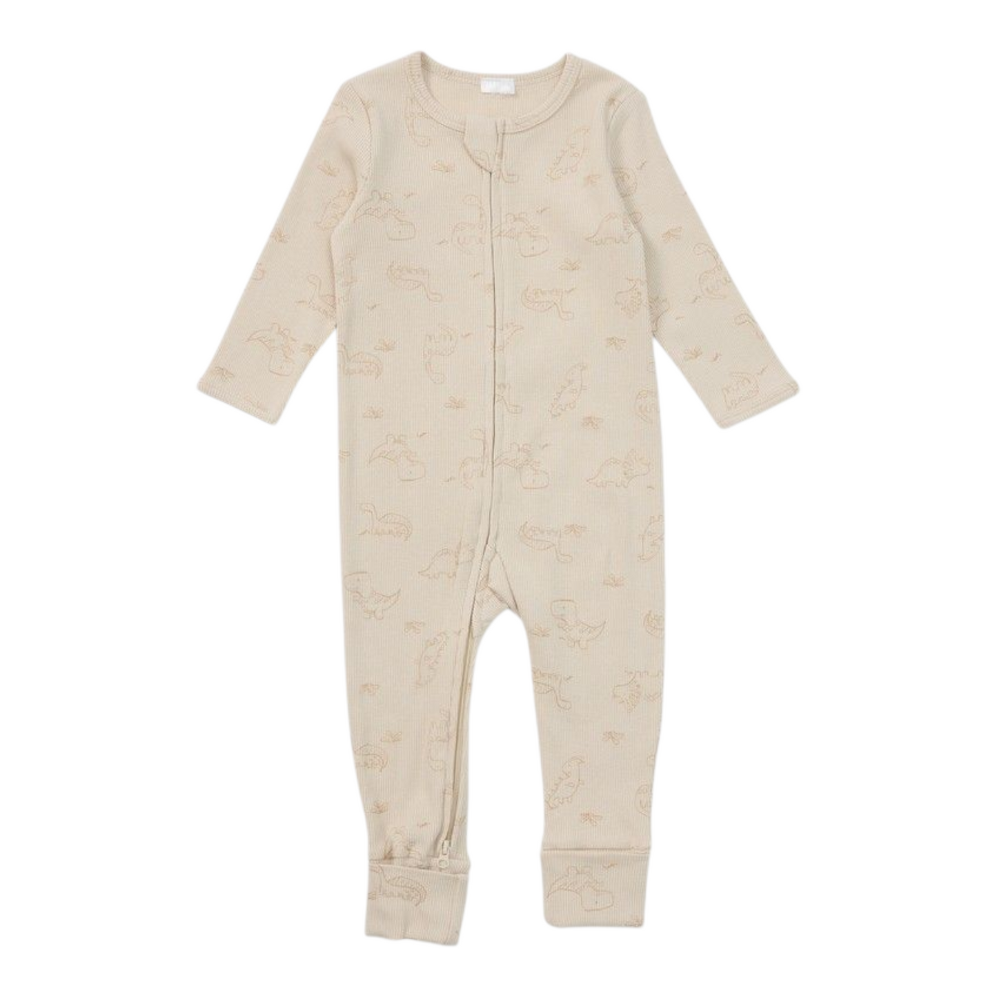 Dymples Baby Organic Dinosaur Print Rib Coverall - Beige -(size NB)