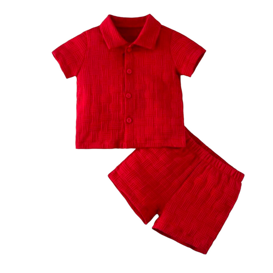 SHEIN Textured Shirt & Shorts Set, Fashionable Streetwear Style For Baby Boys