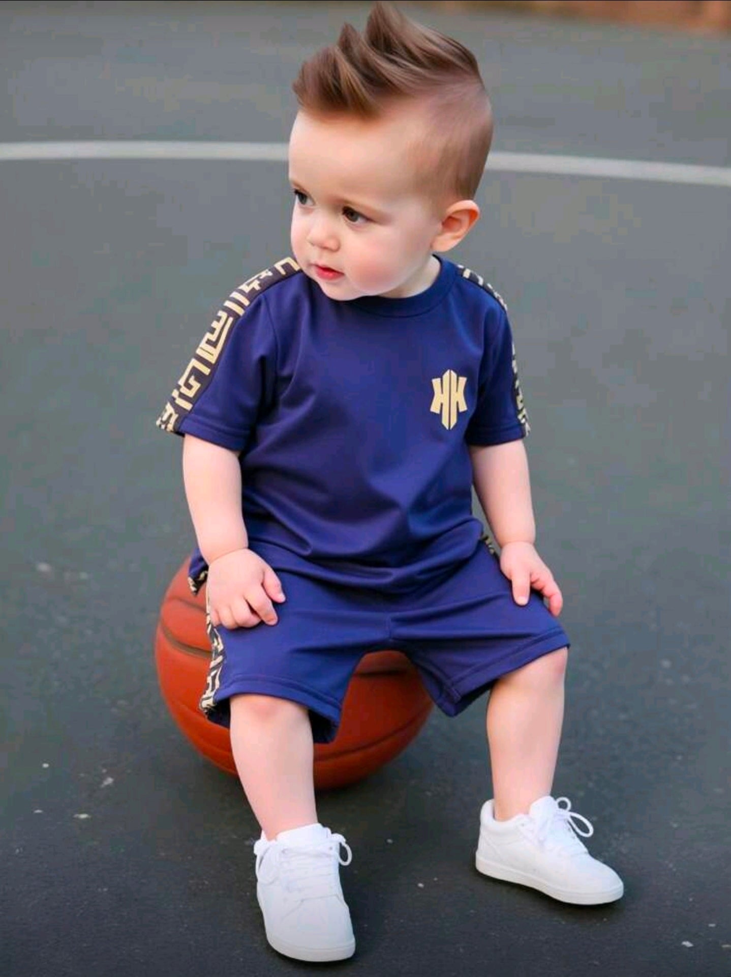 SHEIN Baby Boy Infant Toddler Newborn 0-3 Years Old Casual Floral Print Short Sleeve T-Shirt + Shorts 2-Piece Set