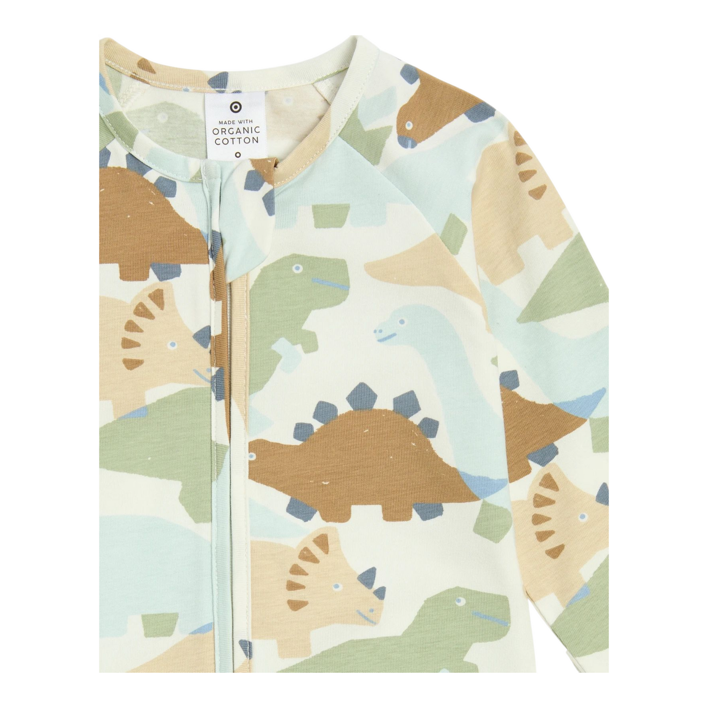 Baby Organic Cotton Print Zip Coverall - Dinos -(size 0-3M)
