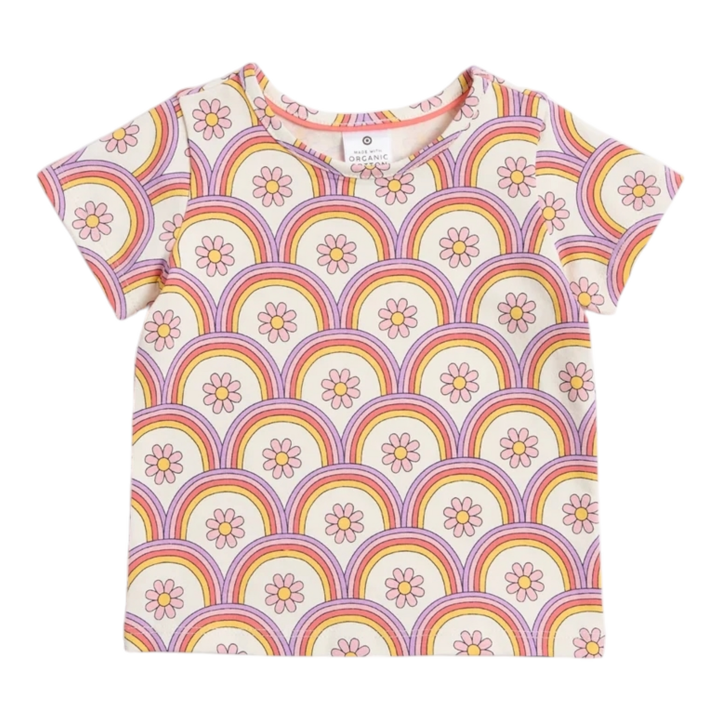 Baby Organic Cotton T-shirt - Rainbow Flowers -(size 3-6M)