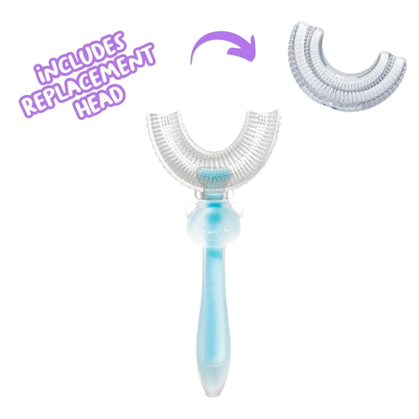 Cute U-Shaped Sensory Toothbrush with Replacement Head Suction Base (Piggy)