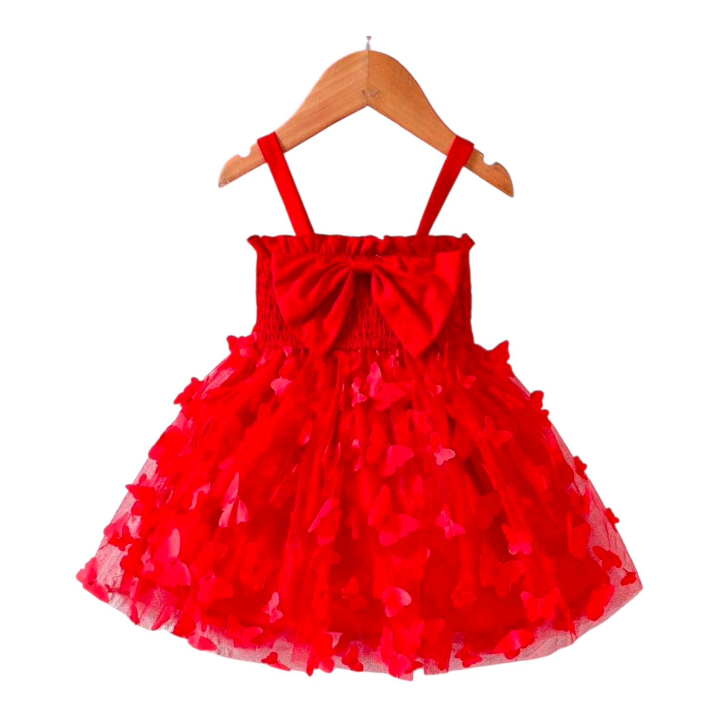 Baby Girl Butterfly Appliques Bow Front Cami Dress