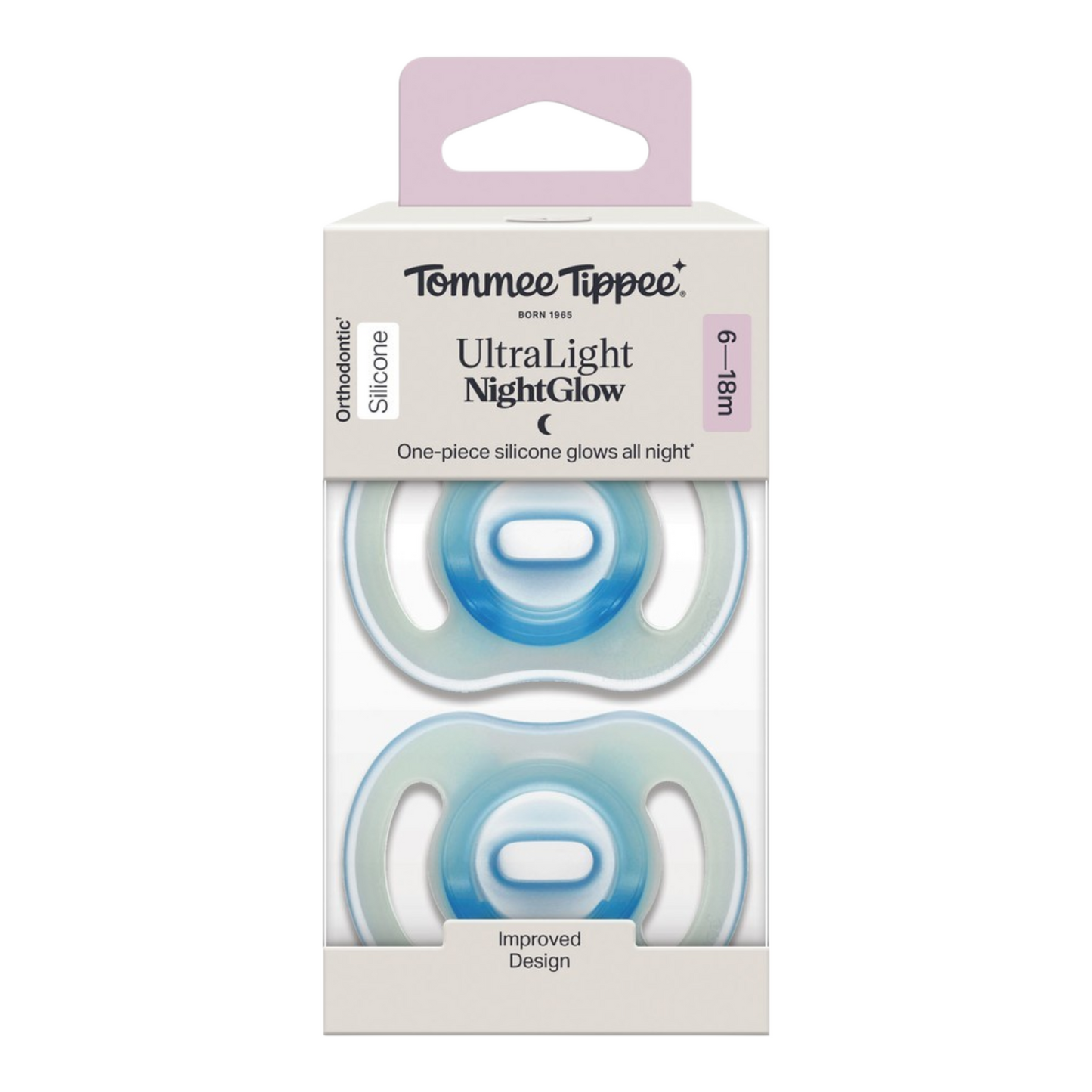 Tommee Tippee Ultra-light StayPut Night Glow Soother, 6-18m, 2 Pack - Assorted*