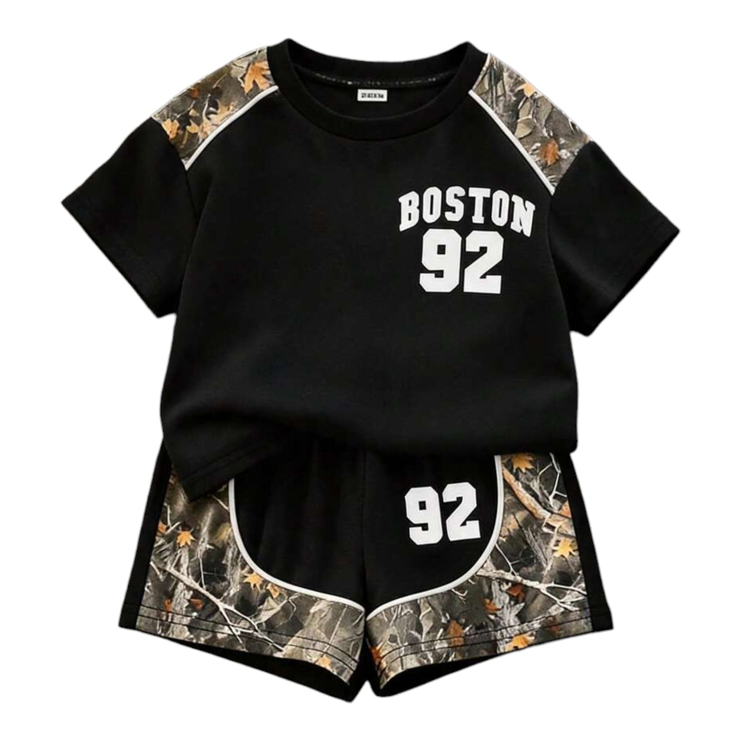 SHEIN 2pcs Toddler Unisex Baby Boy/Girl Casual Fashionable Color Block Camouflage Print Short Sleeve T-Shirt And Shorts Set