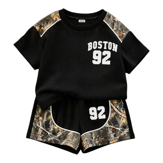 SHEIN 2pcs Toddler Unisex Baby Boy/Girl Casual Fashionable Color Block Camouflage Print Short Sleeve T-Shirt And Shorts Set