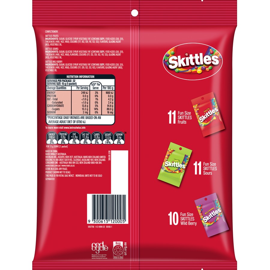 Skittles Halloween Variety Pack 32 Fun Size Bags Fruit, Sour, Wild Berry 480g
